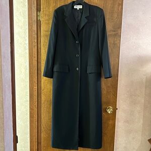 Hannah Full Length Black Coat, Notch Collar, Size 12